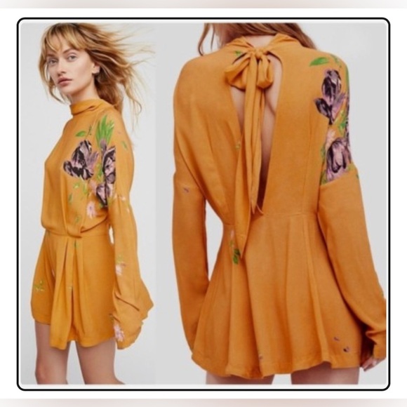 Free People Mustard Gemma mini Floral Dress retail $108USD - Picture 1 of 6
